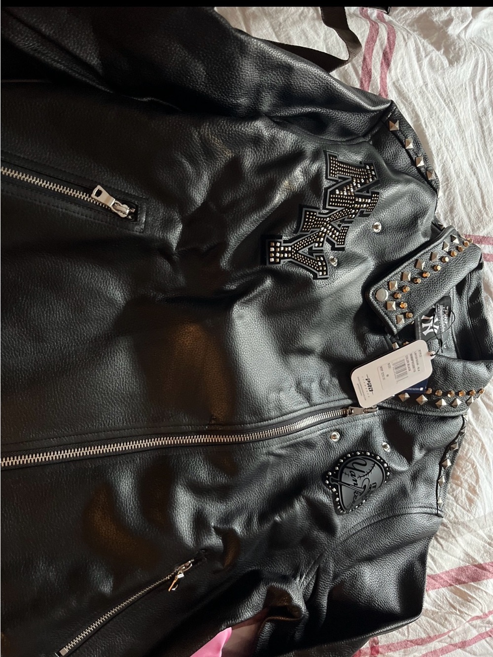 NY Collection Black Studded Faux Leather Biker Jacket